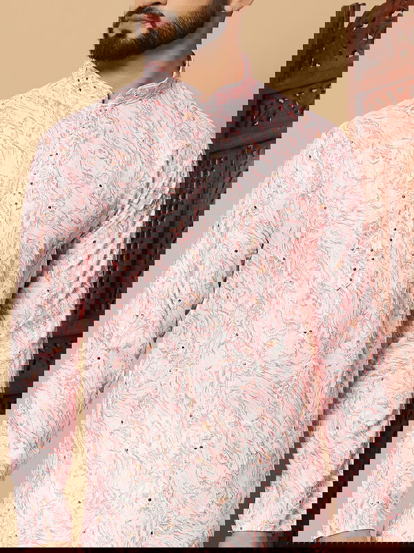 Premium Linen Cotton Kurta pyjama with Sequins Work