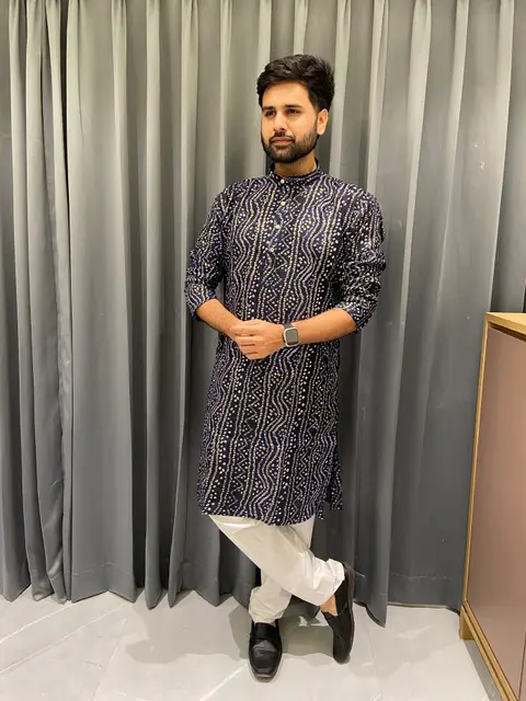 Festive Wear Bandhani Kurtapajama for Men in Cotton Fabric 4