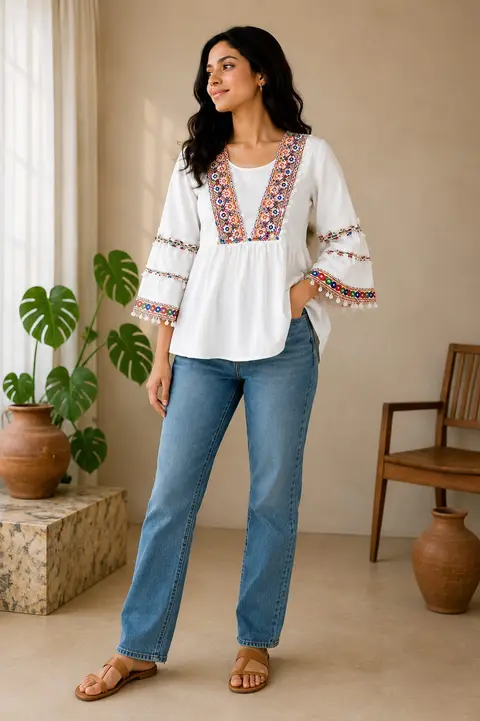 Navratri Special Gamthi Work Short Kurti with Bell Sleeves 3