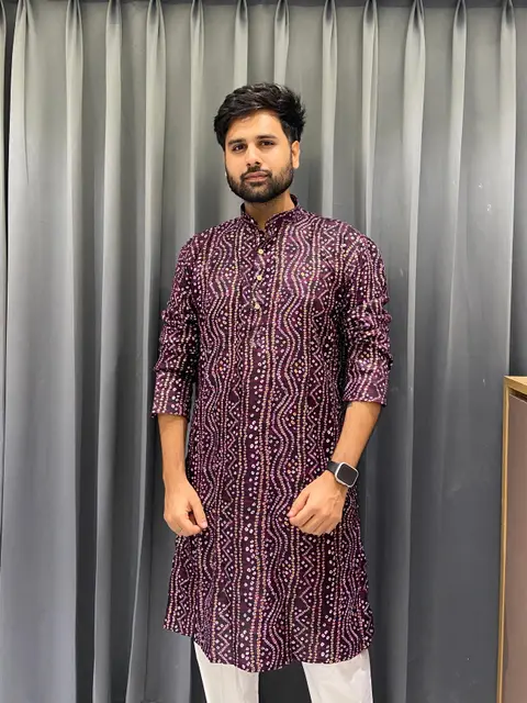 Festive Wear Bandhani Kurtapajama for Men in Cotton Fabric 3