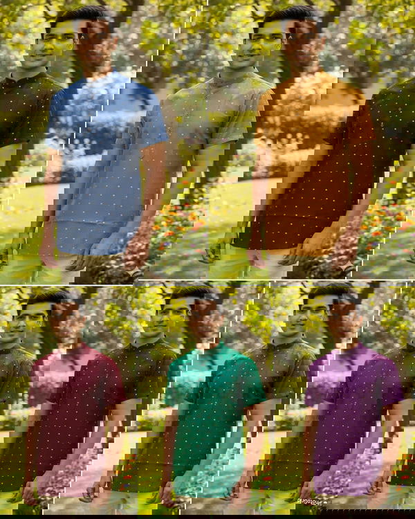 Men’s Half Sleeve Short Kurta in Cotton Silk Butta