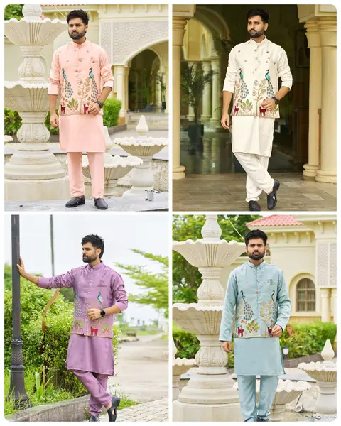 Men’s Kurta Koti Pyjama Set with Heavy Embroidery 3