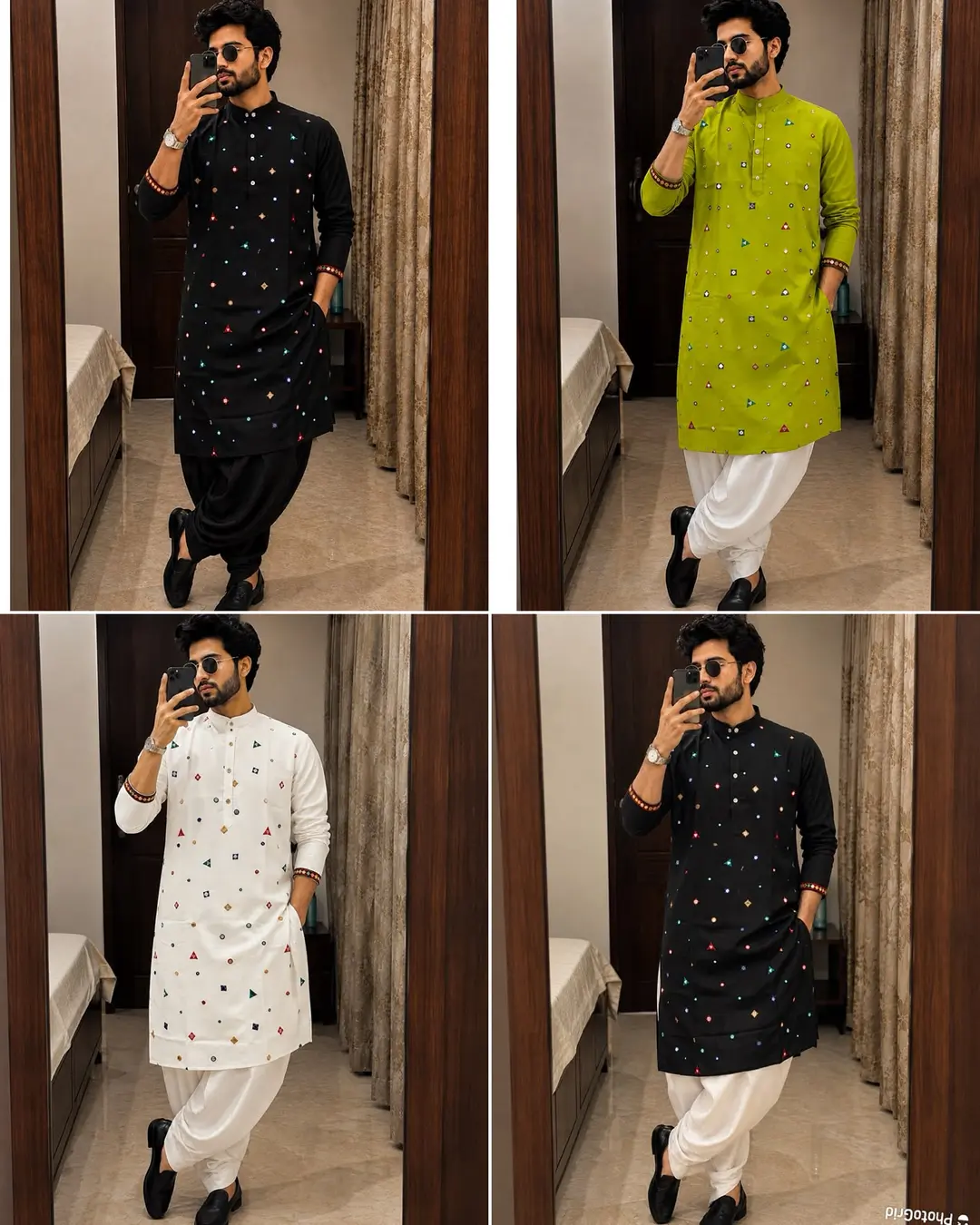 Men’s Navratri Kurta Dhoti Set – Embroidery & Foil Mirror Work 1
