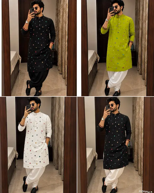 Men’s Navratri Kurta Dhoti Set – Embroidery & Foil Mirror Work