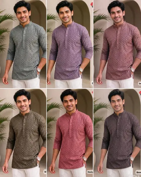 Men's Premium Rayon Chikan short Kurta – Full Sleeve Ethnic Wear 3