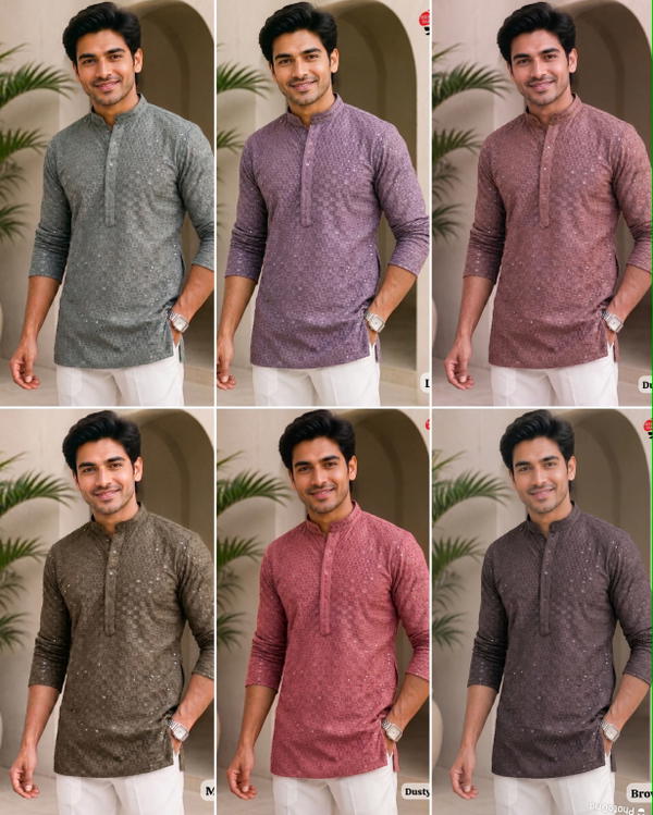 Men's Premium Rayon Chikan short Kurta – Full Sleeve Ethnic Wear