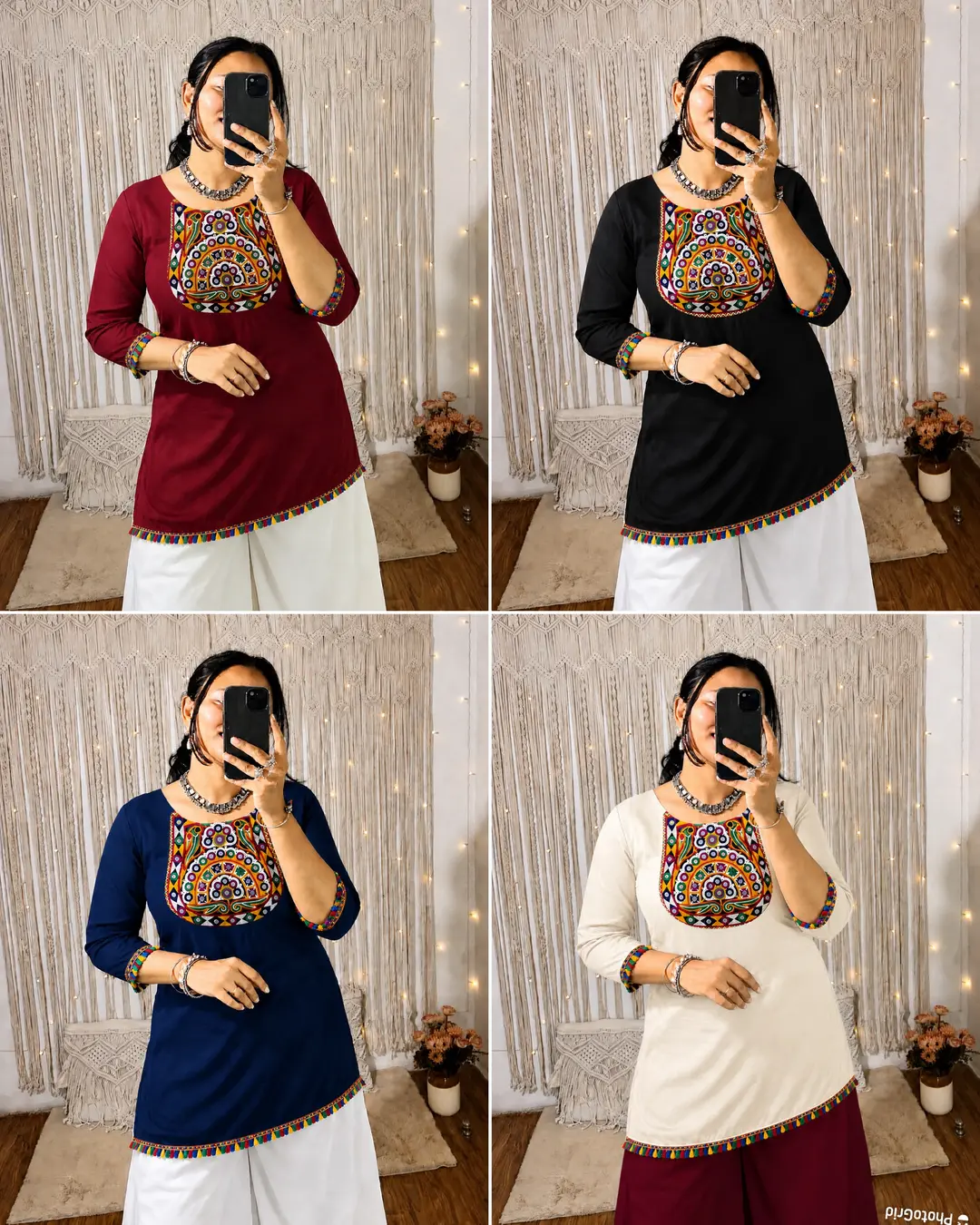 Women's Gamthi Embroidery Short Rayon Kurti with Real Mirror Work | Festive Navratri Top | Ethnic Short Kurti 1