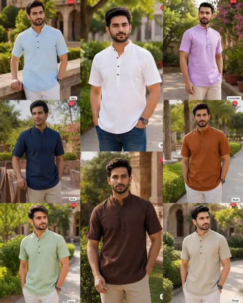 Men's Khadi Linen Short Kurta – Half Sleeve Summer Collection 9