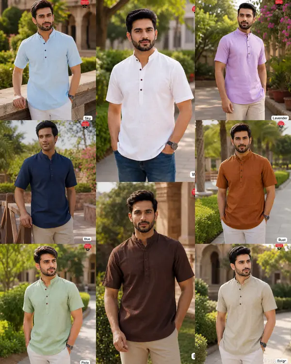 Men's Khadi Linen Short Kurta – Half Sleeve Summer Collection