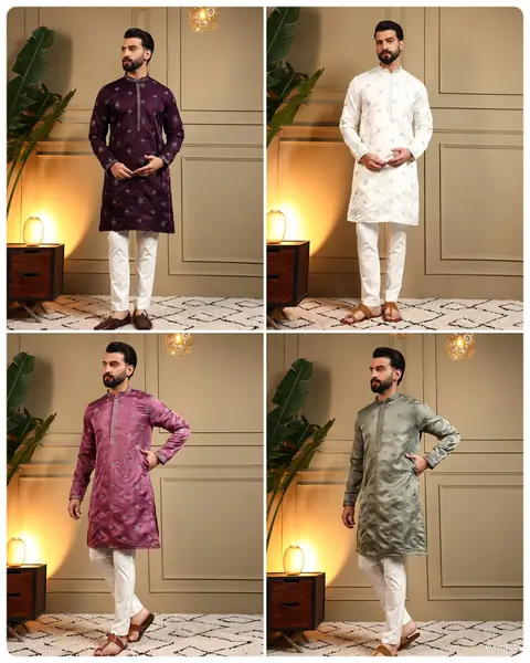Men’s Royal Silk Kurta Pyjama with Embroidery Sequins Work 9