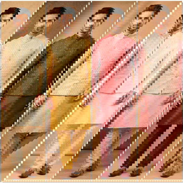 Men’s Dhupian Silk Kurta Pant with Jacquard Koti Set