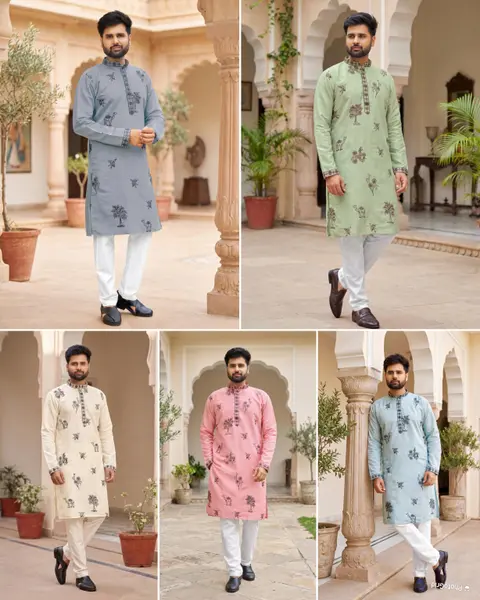 Men’s Festive Kurta with Embroidery in Roman Silk 3