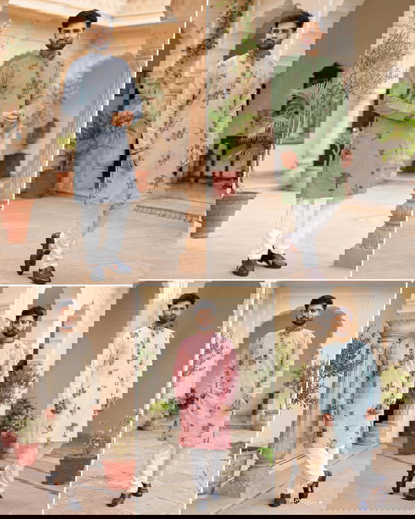 Men’s Festive Kurta with Embroidery in Roman Silk