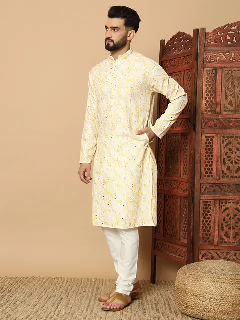 Men’s Festive Linen Cotton Kurta pajama with Embroidery Work 3