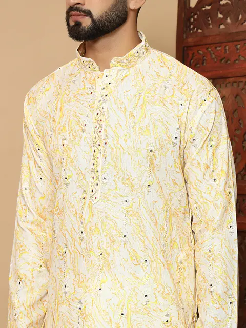 Men’s Festive Linen Cotton Kurta pajama with Embroidery Work 2