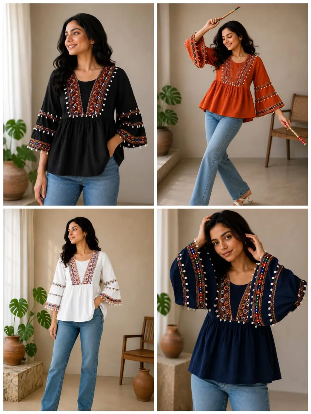 Navratri Special Gamthi Work Short Kurti with Bell Sleeves 1