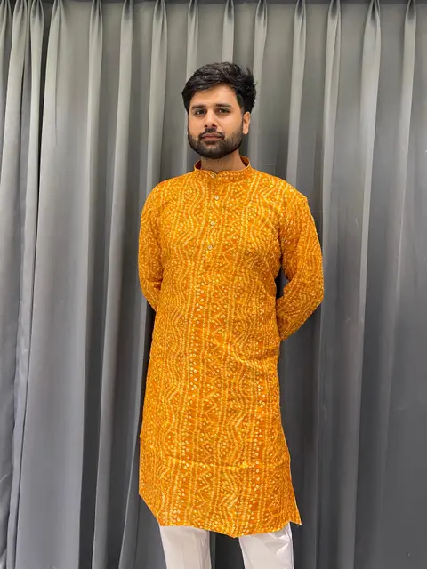 Festive Wear Bandhani Kurtapajama for Men in Cotton Fabric 2