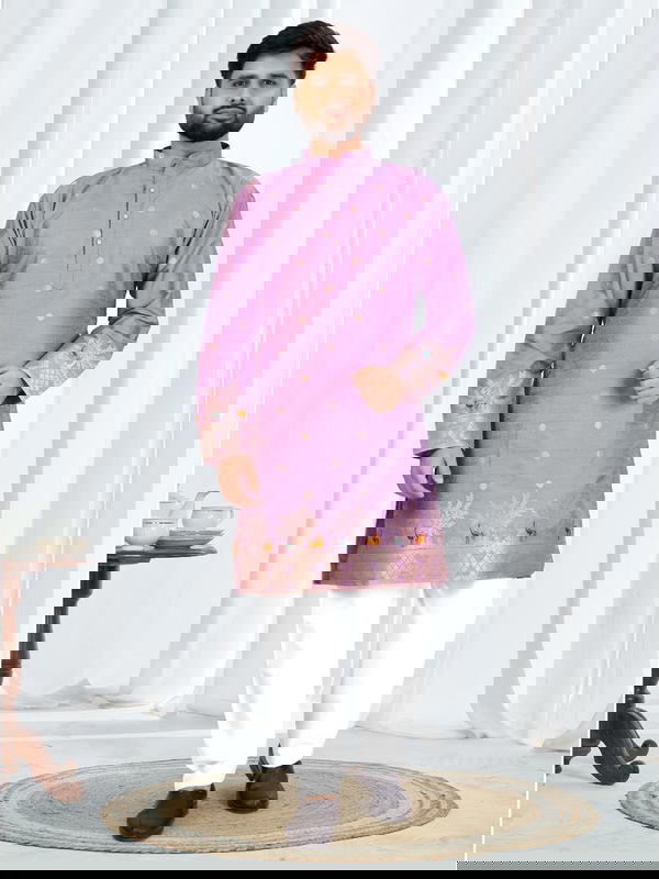 Festive Wear Silk Kurta Pyjama with Trending Daman Design