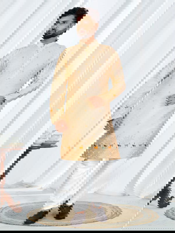 Premium printed silk kurta pyjama for men