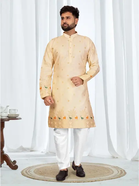Premium printed silk kurta pyjama for men 2