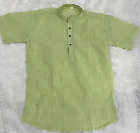 Men's Linen Cotton Short Kurta with Jacquard Butta – Premium Summer Collection 3