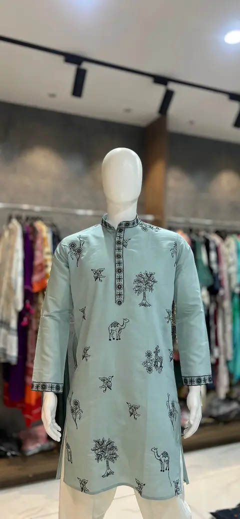 Men’s Festive Kurta with Embroidery in Roman Silk 2