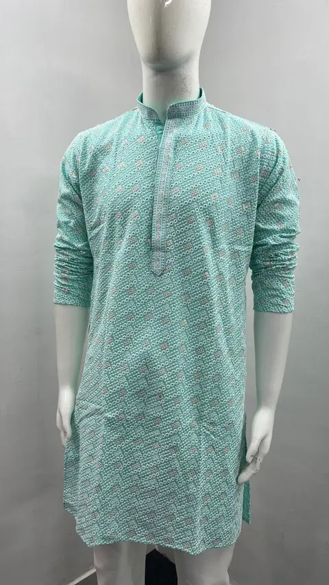 Designer Chikan Schiffli Kurta with Pyjama for Men 4