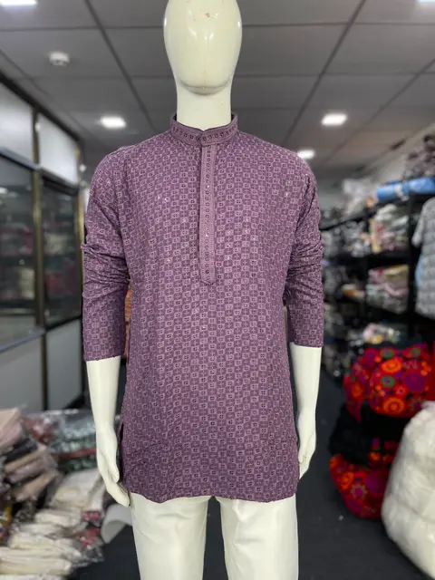 Men's Premium Rayon Chikan short Kurta – Full Sleeve Ethnic Wear 2