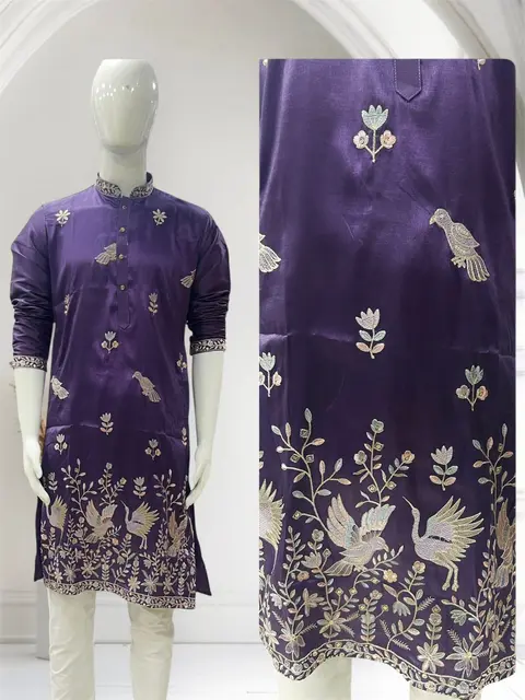 Men’s Premium Silk Kurta with Embroidery & Sequins Work 2