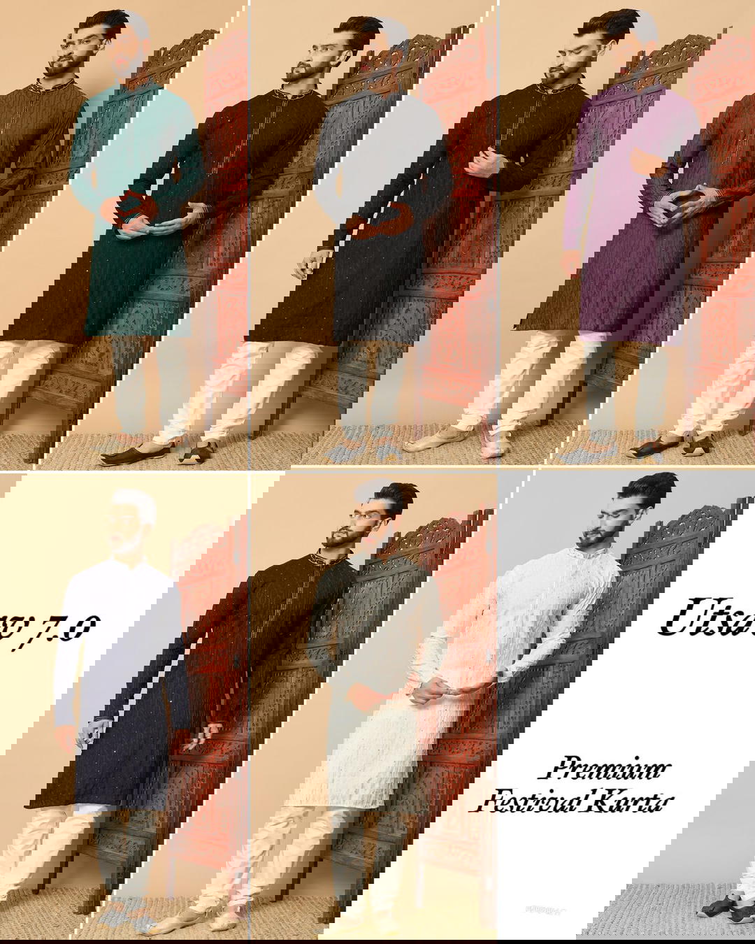 Men’s Premium Silk Kurta with Embroidery Patti & Sequins 1