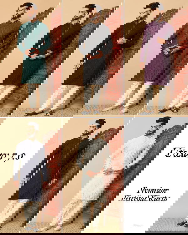 Men’s Premium Silk Kurta with Embroidery Patti & Sequins