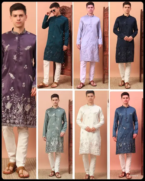 Men’s Premium Silk Kurta with Embroidery & Sequins Work 1