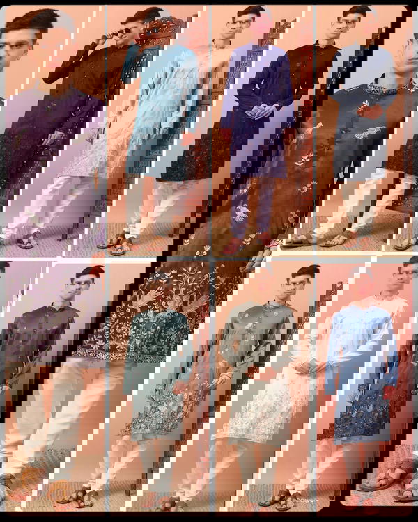 Men’s Premium Silk Kurta with Embroidery & Sequins Work