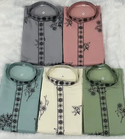 Men’s Festive Kurta with Embroidery in Roman Silk 1
