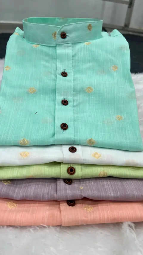 Men's Linen Cotton Short Kurta with Jacquard Butta – Premium Summer Collection 2