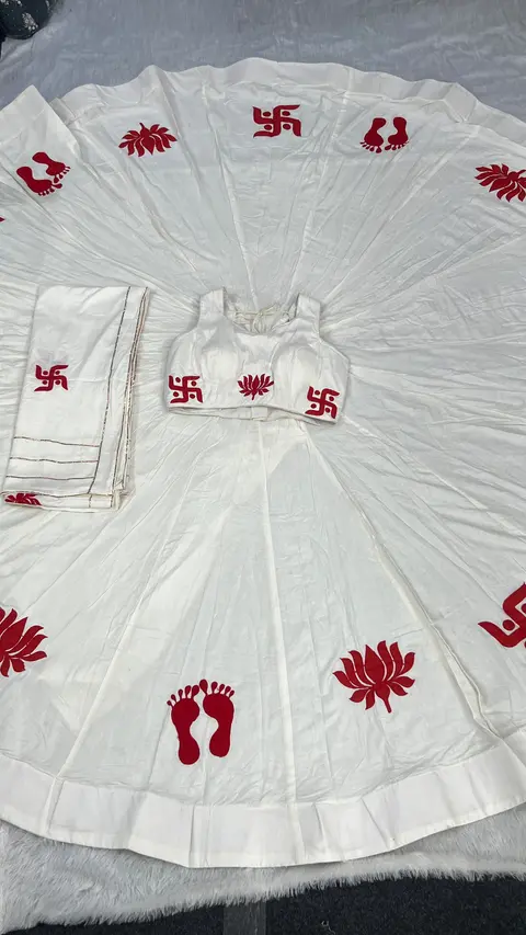 Swastik & Kamal Motif beautiful combination White Chaniya choli 3