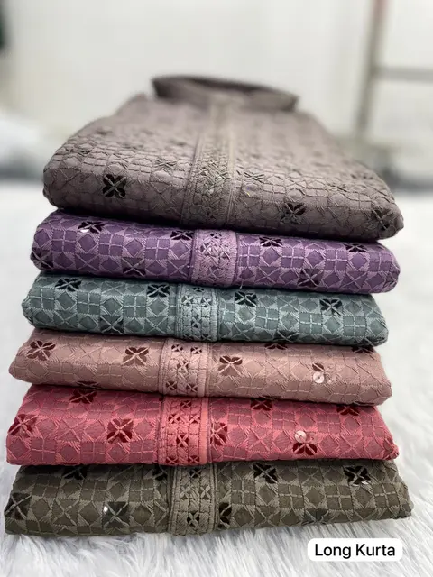 Lacknowi chikankari Long kurta Men's 3
