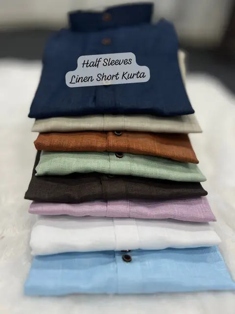 Men's Khadi Linen Short Kurta – Half Sleeve Summer Collection 10
