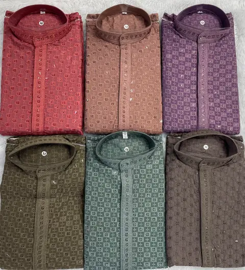 Men's Premium Rayon Chikan short Kurta – Full Sleeve Ethnic Wear 1