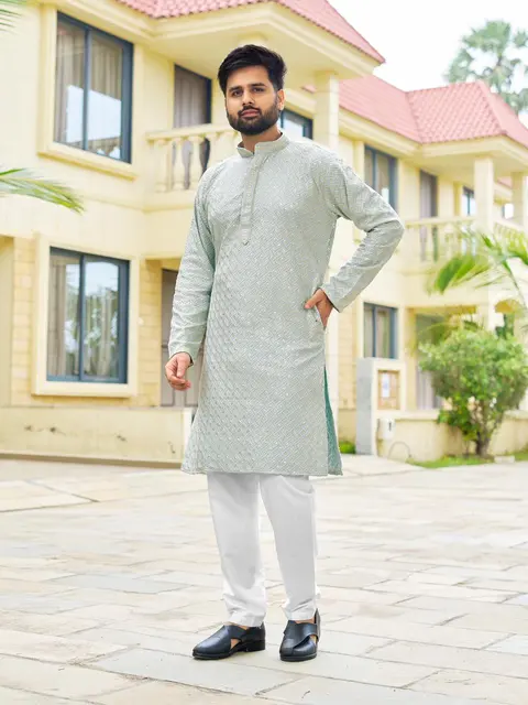 Trendy Men’s Ethnic Kurta with Embroidery – Festive Collection 1