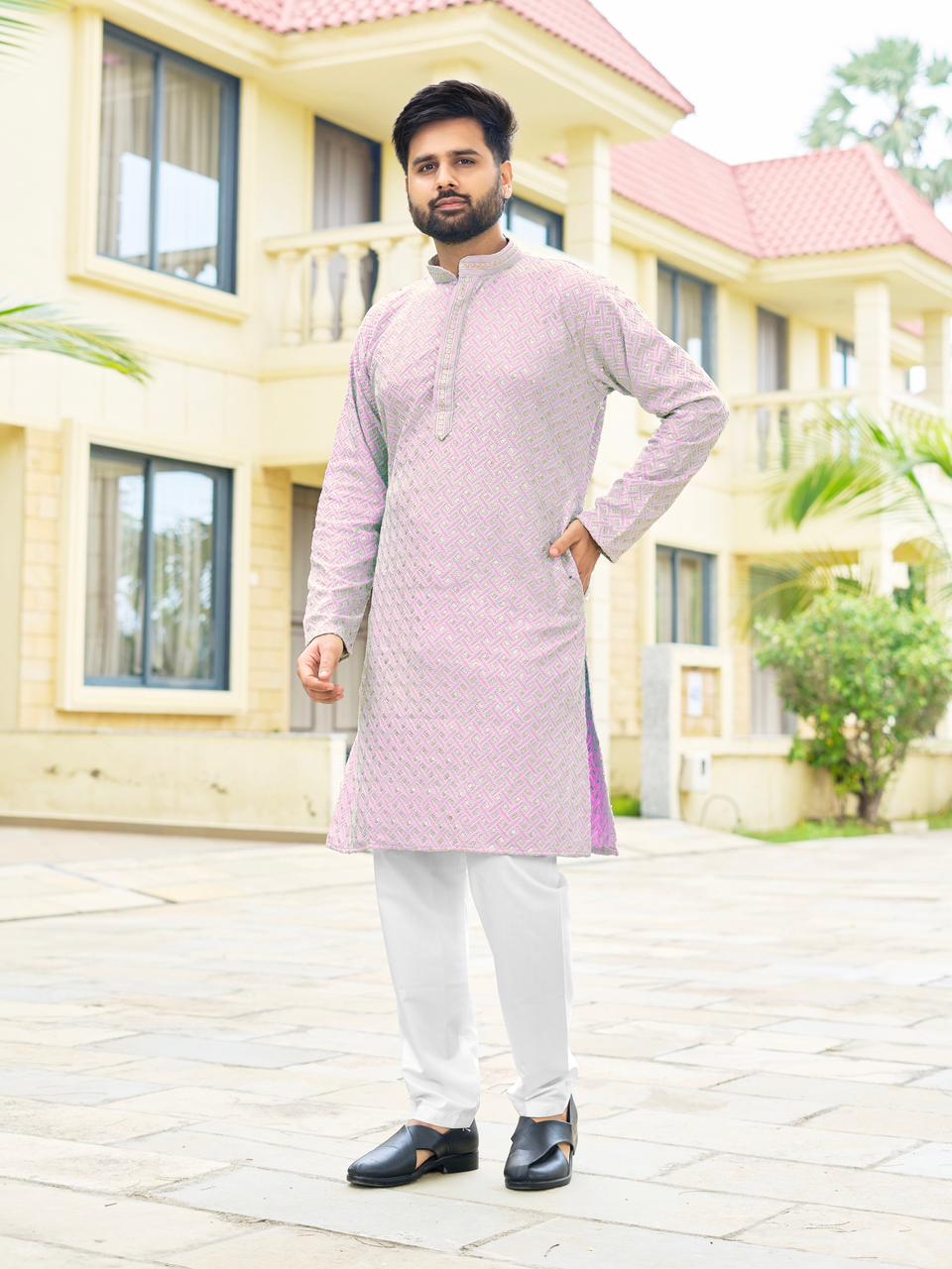 Premium rayon kurta pyjama with embroidery sequins 1