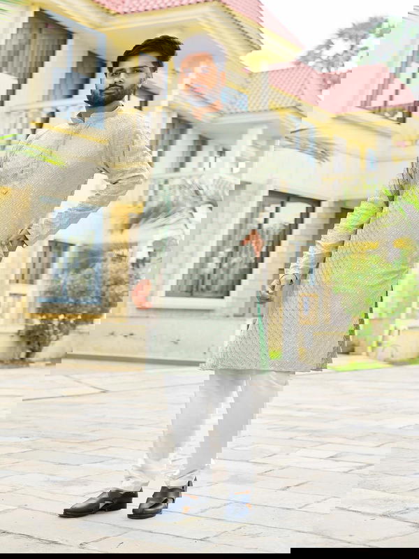 Men’s Festive Kurta Set with Embroidery, Sequins & Side Pockets