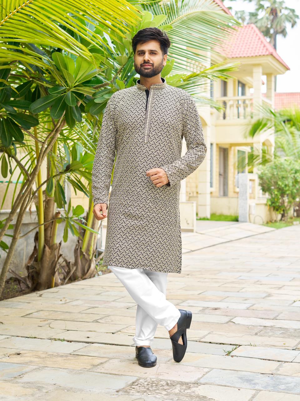 Men’s Luxury Festive Kurta with Embroidery & Sequins Work 1