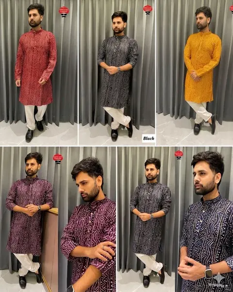 Festive Wear Bandhani Kurtapajama for Men in Cotton Fabric 6