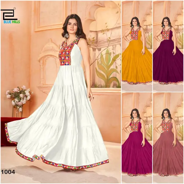 Long Frill Gown With Front and Back Pattern