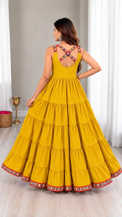 Long Frill Gown With Front and Back Pattern 4
