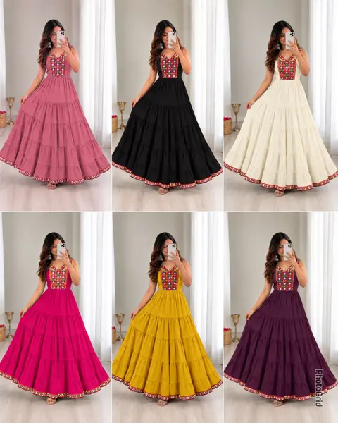 Long Frill Gown With Front and Back Pattern 2