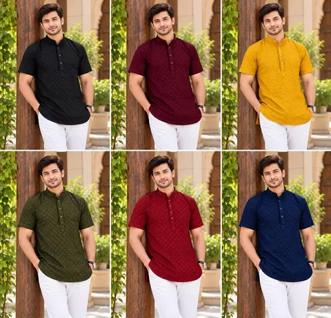 Chikan Work Short kurta for men 4
