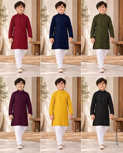 kids Chikankari ethnic wear, boys kurta pant set 1