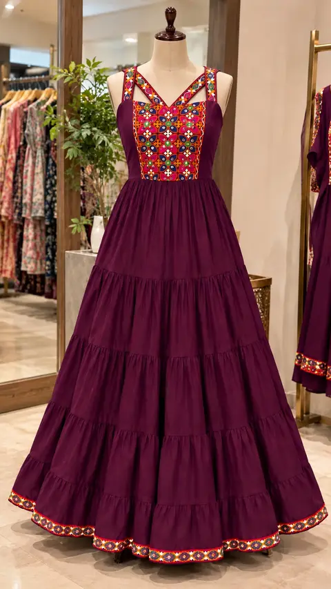 Long Frill Gown With Front and Back Pattern 5
